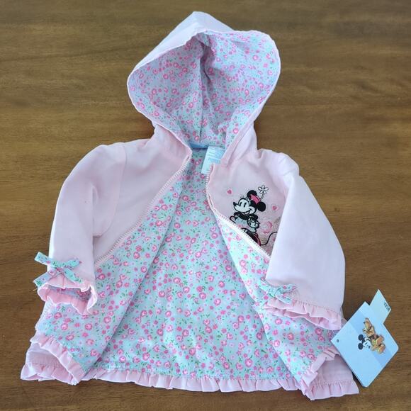 Disney Minnie mouse embroidered pink/flowers baby hooded Jacket 3/6M New - Picture 5 of 7
